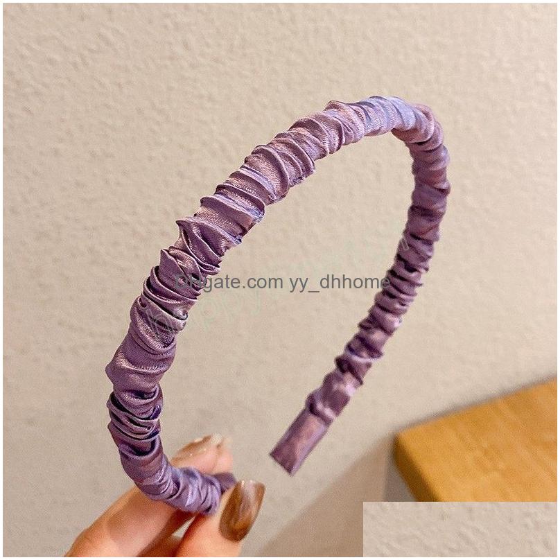 

Headbands Sweet Satin Pleated Headband Korean Candy Color Silk Hair Band For Girls Women Face Wash Hoop Headwear Accessories Drop De Dhalg