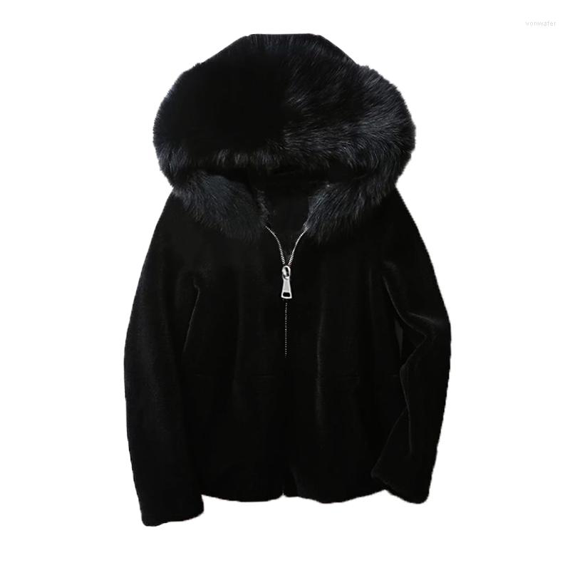 

Women's Fur Elegant Faux Coat Women 2022 Winter Warm Soft Zipper Jacket Female Overcoat Large Collar Hooded Casual Outwear, Black