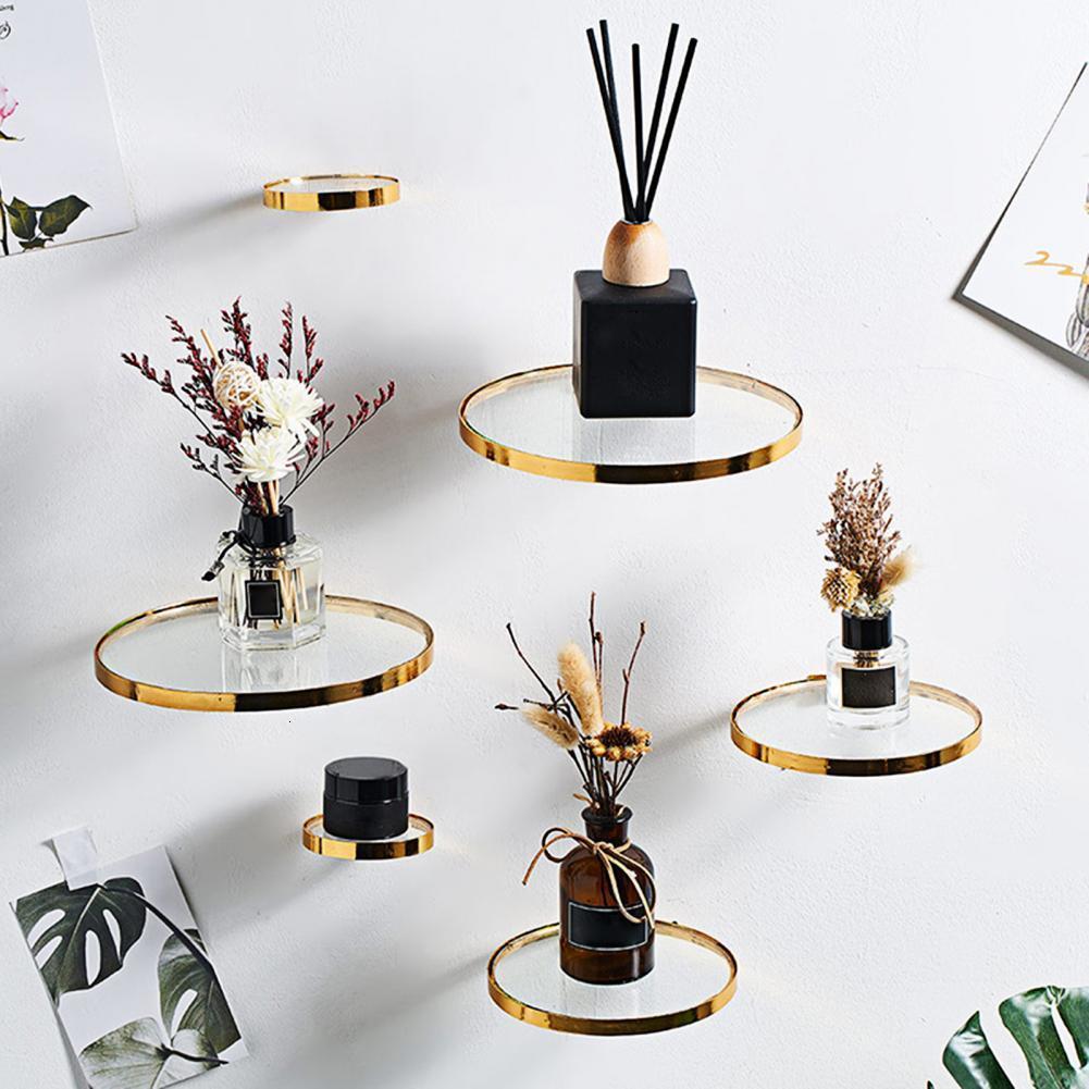 

Novelty Items Plant Flower Floating Shelf Wrought Iron Wall Mounted Glass Ledge Rack Modern Home Decor for Flowers Hanging Shelves 221128