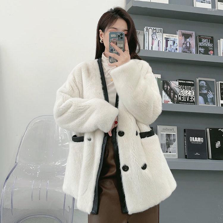 

Women's Fur Imitation Mink Velvet Jacket Ladies Premium Coat Young Winter, Creamy-white