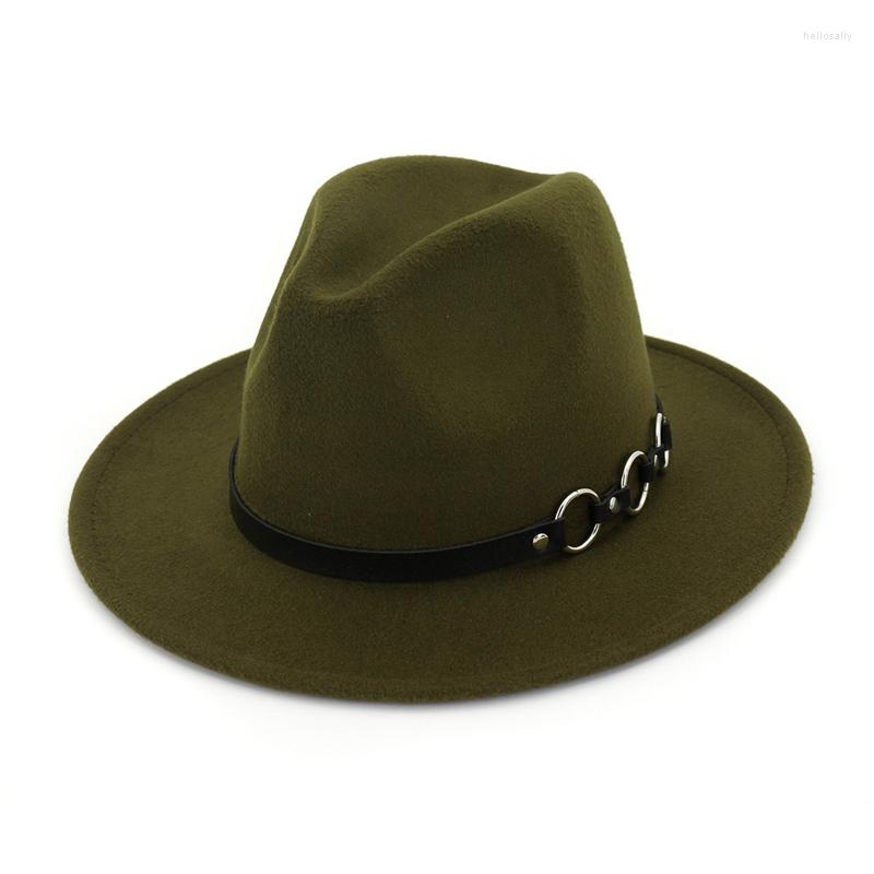 

Berets Plain Men Women Wool Felt Fedora Trilby Hat With Belt And Metal Ring Flat Brim Jazz Party Formal Top For Unisex GH-724, Black