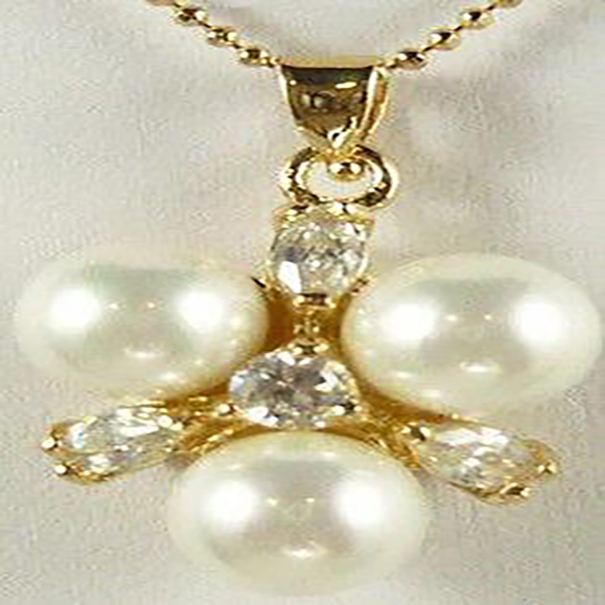 

Beautiful 3 Beads White Shell Pearl Yellow Crystal Pendant & Necklace