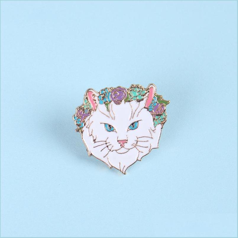 

Pins Brooches Metal Enamel Brooch Pins Fashion White Garland Cat Cartoon Cute Animal Badge Trendy Lapel Backpack Brooches J Dhgarden Dhnzl