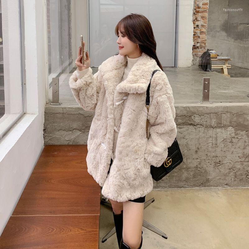 

Women' Fur 2022 Winter Jacket Women Overcoat Single Breasted Woven Faux Lamb Wool Turn-down Collar Warm Loose Thick Outerwear E574, Mi
