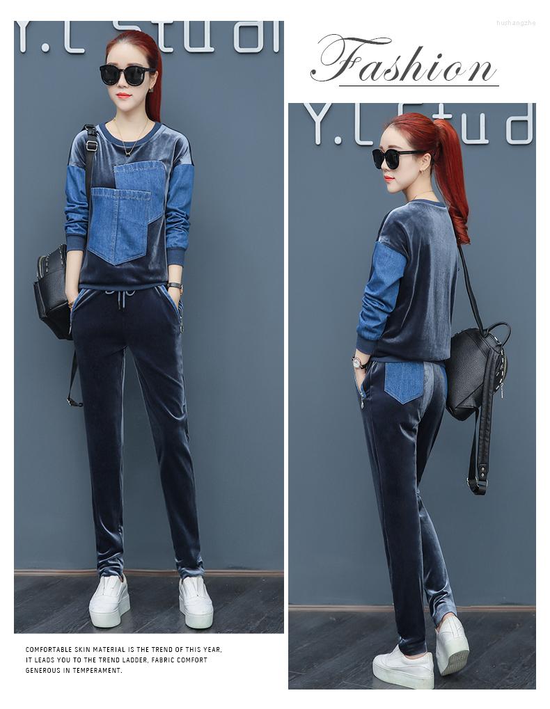 

Women' Two Piece Pants Set 2022 Women' Autumn/winter Casual Sportswear Denim Sweater Two-piece Trend Tracksuit 2011Women' Women, Black