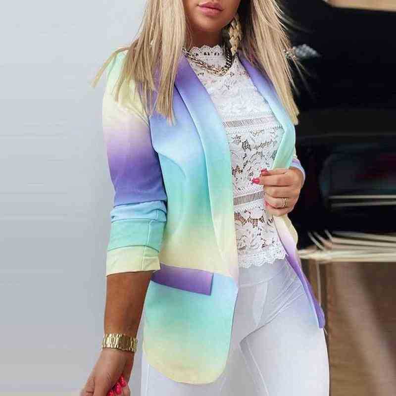 

Fall 2021 Womens Fashion Long Sleeves Small Suit Blazer Gradient Professional Commuter Slim Top Jacket For Women Crop Blazer J220813, Purple yellow.