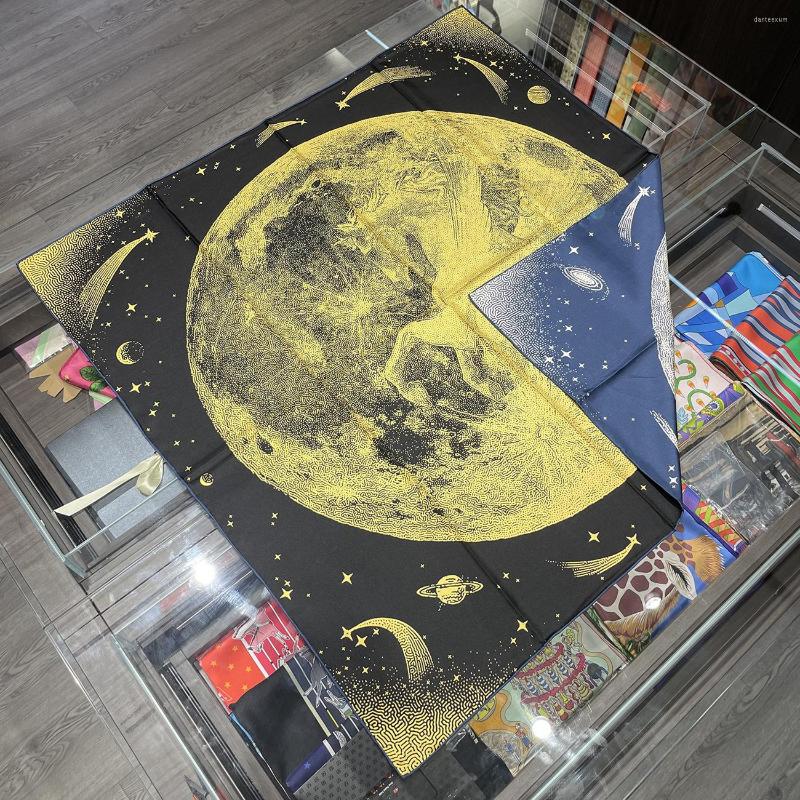 

Scarves 90cm Silk Scarf Double Sided Hand Rolled Edges Design Moonlight Star Brand Square Shawl Women Hijab Bandana Kerchief