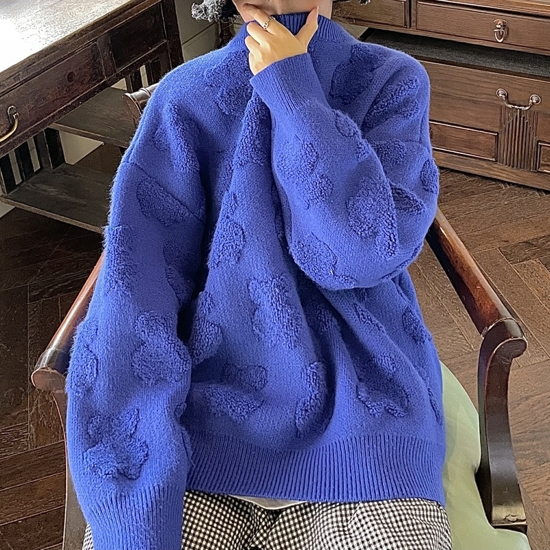 

Men's Sweaters Legible Autumn Winter Sweaters Men Thicke Warm Knitted Pullovers Male Solid Loose Mens Sweater 221128, Blue