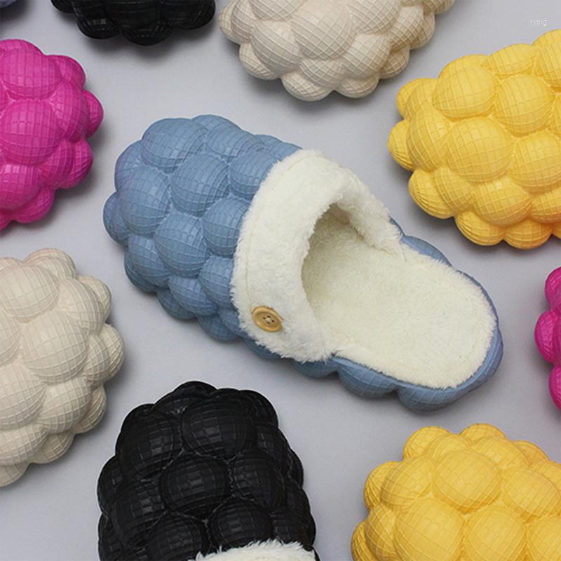 

Slippers Bubble Women Men Winter Plush Shoes For 2022 Soft Soled Two Layers Design Waterproof Footwear, 01