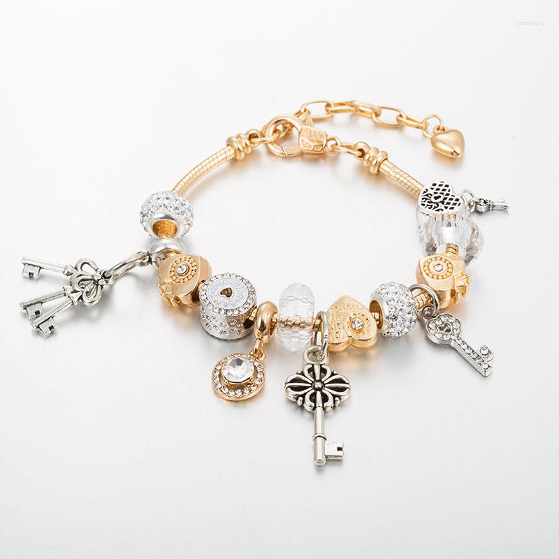 

Charm Bracelets ANNAPAER Catena Locks Keys Heart Beads & Bangles Fit Original Bracelet Party Gifts For Women Jewelry B19040