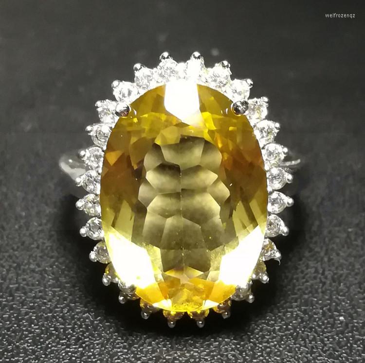 

Cluster Rings Per Jewelry Natural Real Citrine Big Ring 925 Sterling Silver 13 18mm 9.5ct Gemstone Fine X91031