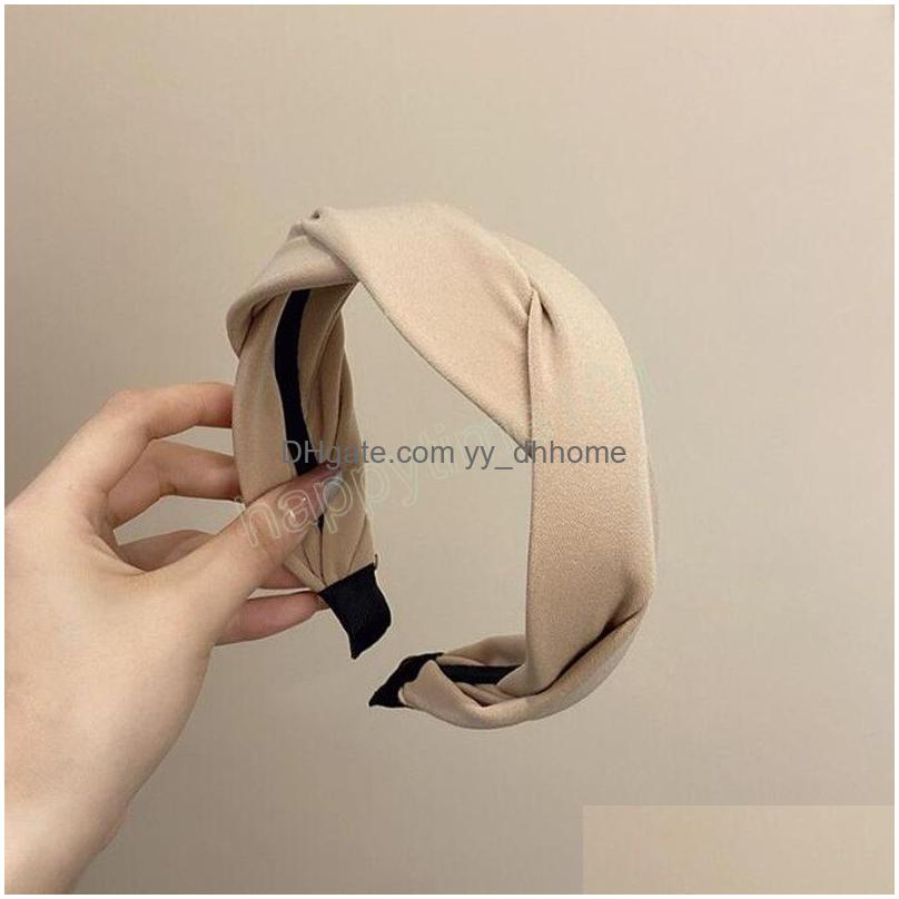 

Headbands Fashion Womens Hairband Wide Side Cross Knot Headband Vintage Braided Headwear Solid Color Turban Hair Accessories Drop De Dhssz