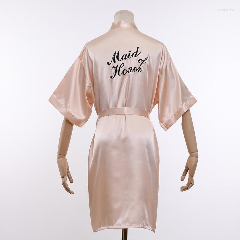 

Women's Sleepwear Sexy Satin Bathrobe Gown Embroidered Champagne Bridesmaid Wedding Robe Lady Nightwear Maid Of Honour Intimate Lingerie, Bridesmaid blue