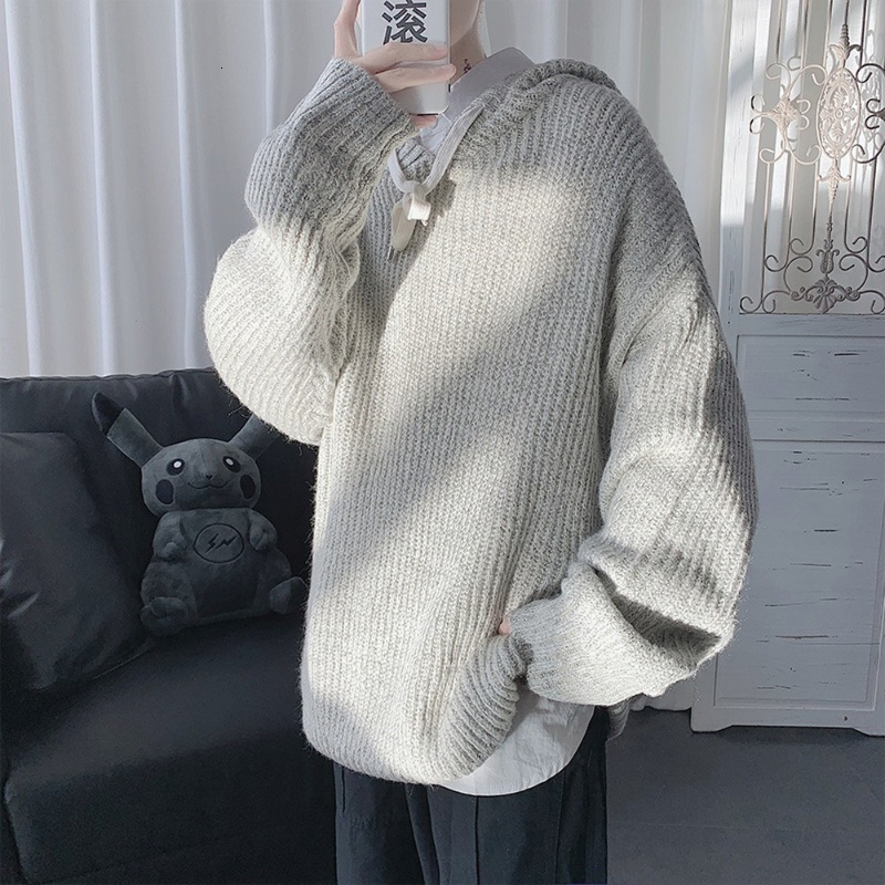 

Men' Sweaters Hooded Sweater Men Pullover Knitted Sweater Oversized Sweater Streetwear Korean Fashion Streetwear Loose Fit Long Sleeve Shirts 221128, Grey