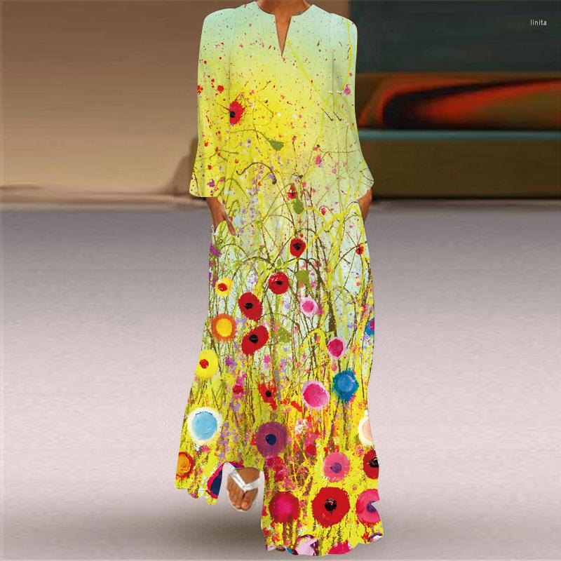 

Casual Dresses Woman Spring Summer 2022 Beach Holiday Fashion Elegant Party Dress Robe Long Sleeve V Neck Maxi, Vlcxcq-64