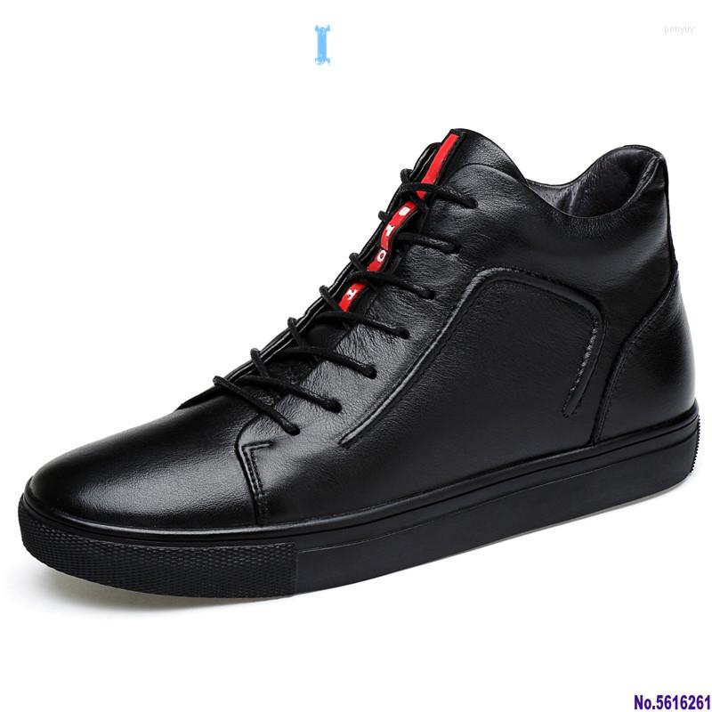 

Boots Genuine Leather Men Ankle Winter High Top Snow Keep Warm Flats Shoes, Black