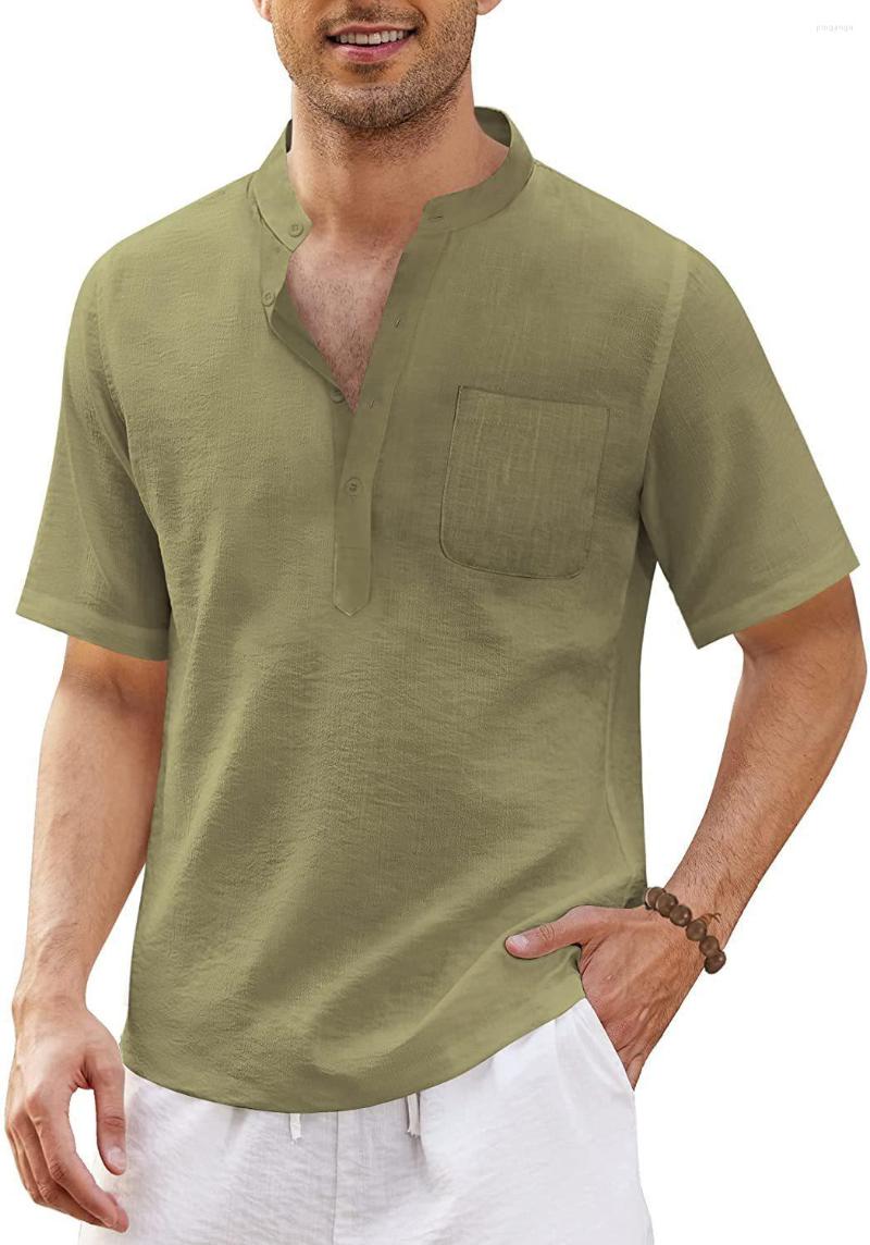 

Men' Casual Shirts 2022 Summer Men' Cotton & Leisure Pocket Short Sleeve Beach T Shirt Wear, White