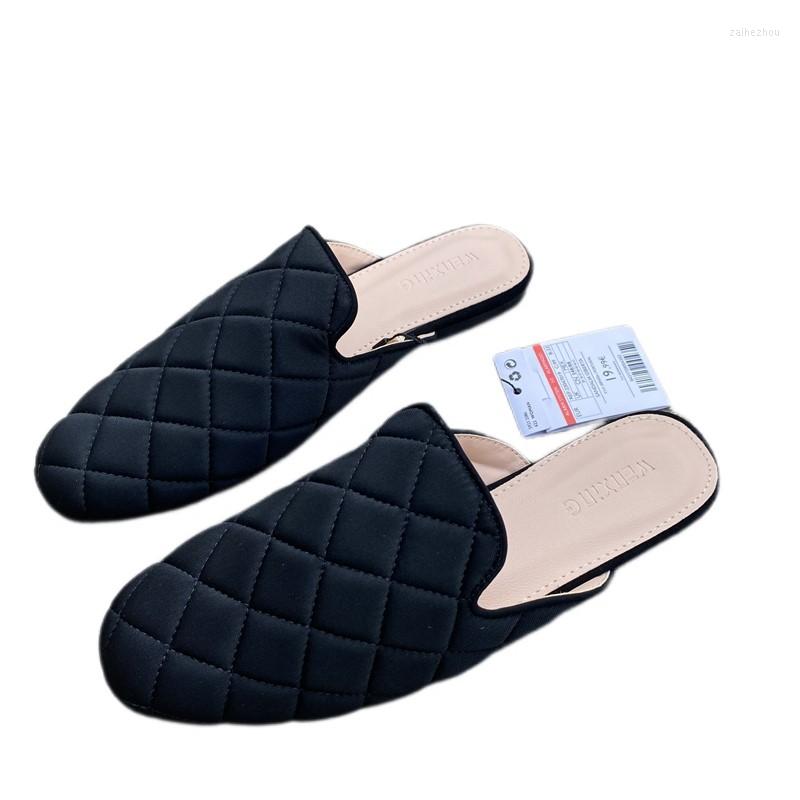 

Slippers Classic Design Velvet Fashion Women Mules Cover Toes Flat Outdoor Slipper Trend 2022 Spring Autumn Casual Shoes Female, Black