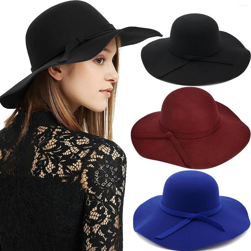 

Berets Women Girls Retro Autumn Winter Bowler Hats Soft Vintage Wool Felt Fedoras Hat Solid Ladies Floppy Cloche Wide Brim Dome Cap, Blue