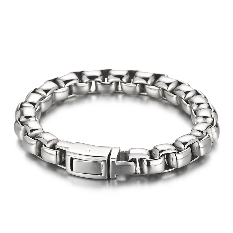 

Mens Bracelet Huge Square Box Rolo Chain Stainless Steel Bangle Hip-Hop Jewelry for Gifts 72g Weight 10mm 8.5inch