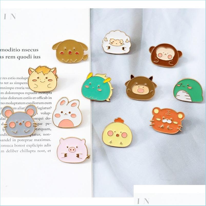 

Pins Brooches Colored Lapel Pin Brooch Twee Chinese Zodiac Signs Design Tiger Rabbit Animal Badge Cute Cartoon Brooches Bag Accesso Dhddv