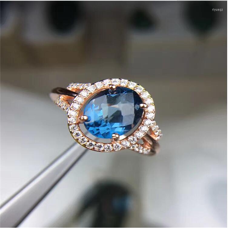 

Cluster Rings Natural Topaz Ring Finger Real Blue 925 Sterling Silver Luxury Style 7 9mm Gem