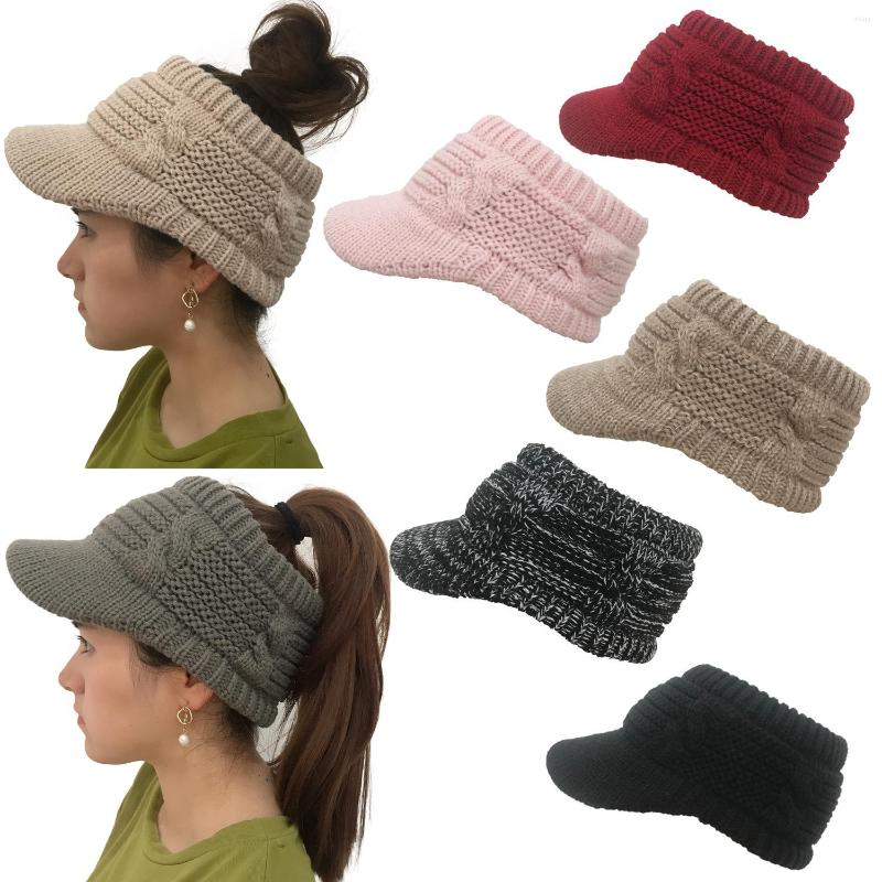 

Berets Winter Warm Knit Messy High Bun Hats Visor Cap Outdoor Circle Scarves, Black