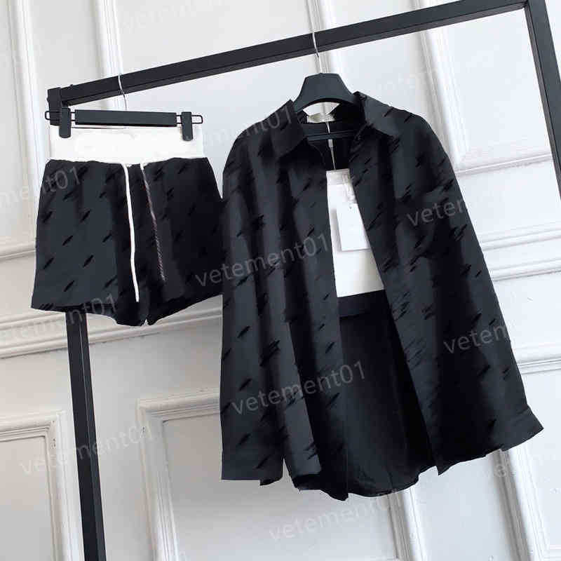 

Womens Two Piece Pants Loose Velvet Letter Print Shirt And Web Shorts 2 Piece Sets Luxury Comfortable Women Designer Clothing