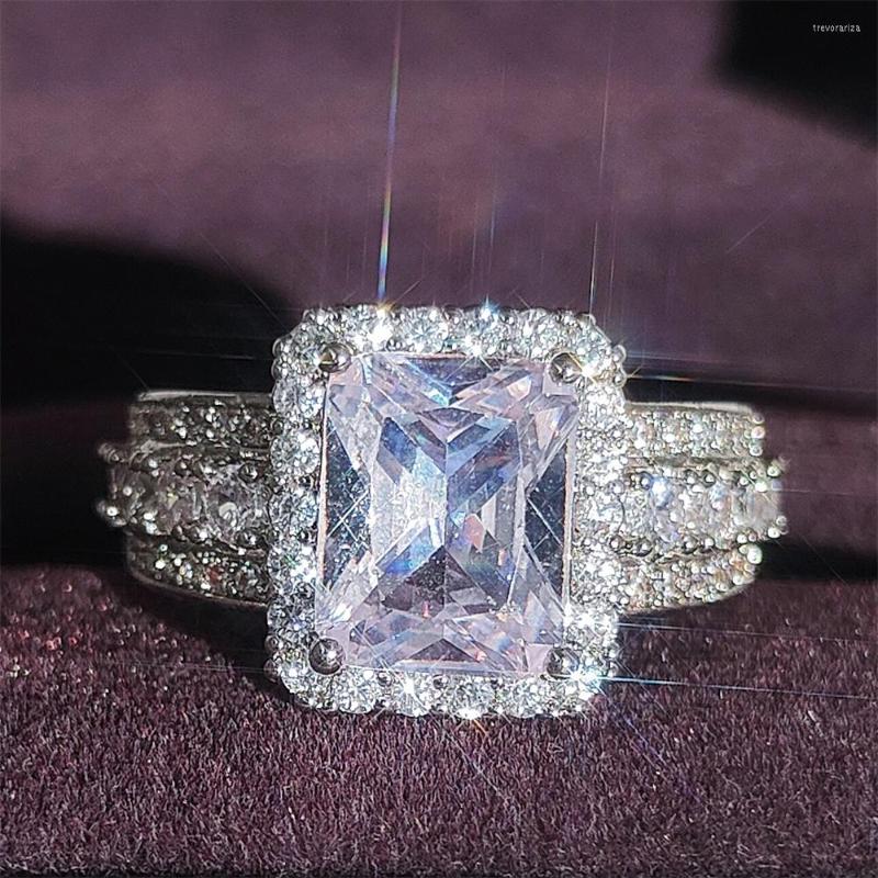 

Wedding Rings 2022 Luxury Rectangle Silver Color Designer Engagement Ring For Women Anniversary Gift Jewelry Bulk Sell R6843