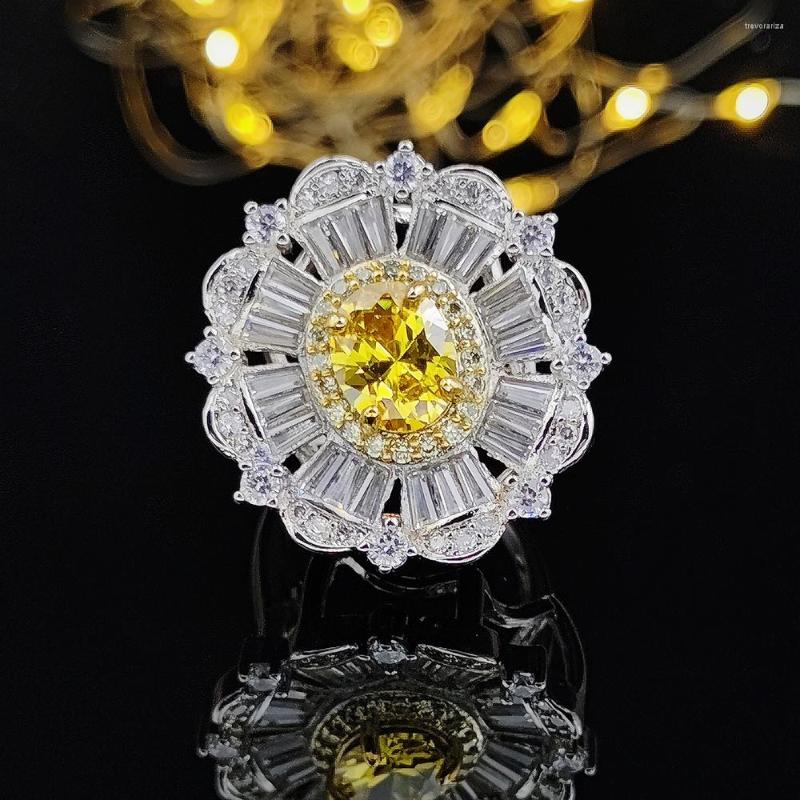 

Wedding Rings 2022 Luxury Yellow Color Flower Silver Designer Engagement Ring For Women Anniversary Gift Jewelry Wholesale R6283
