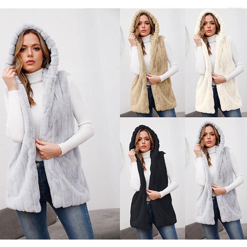 

Women' Fur 2022 Fashion Hooded Waistcoat Women Spring Autumn Imitation Coat Plus Size Casual Elegant Women' Faux Coats, White