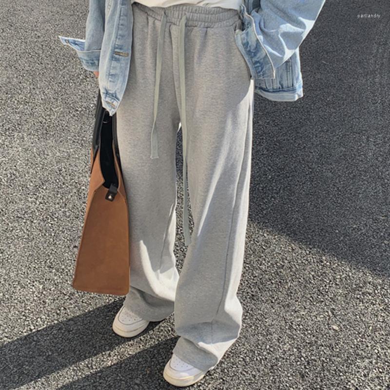 

Women's Pants Women's & Capris Women Casual Wide Leg Autumn Winter Female Solid Loose Full-length Elastic High Waist Drawstring, Black