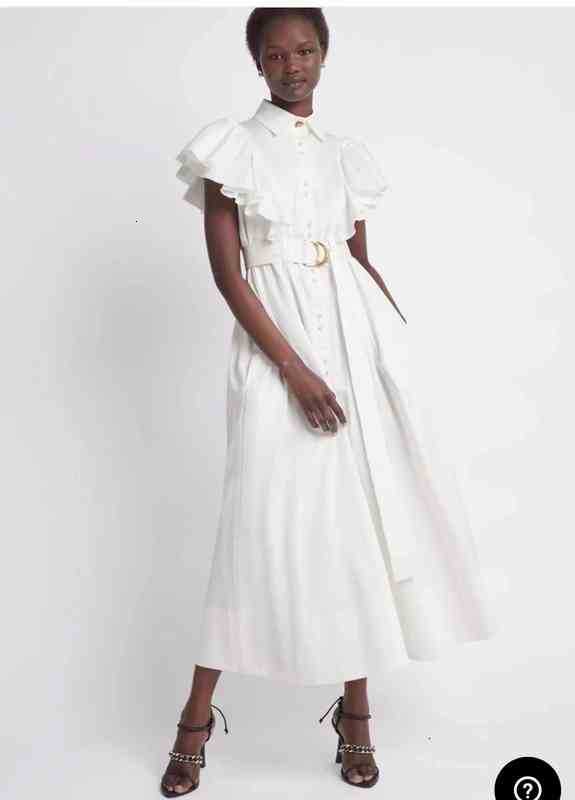 Casual Dresses Australian spring style Lapel lace high waist Shirt Short Sleeve Dress long skirt-image-758439391