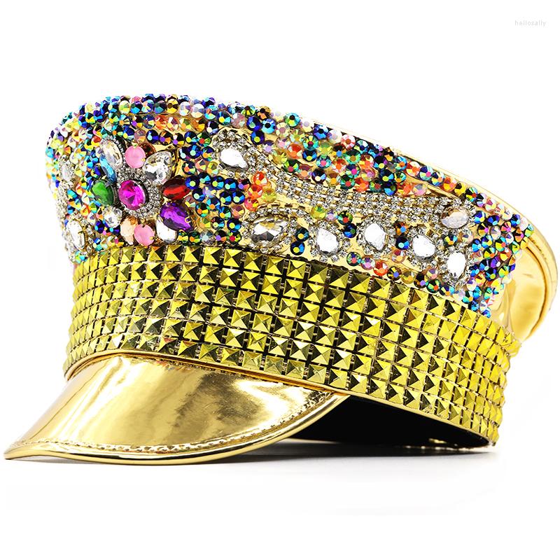 

Berets Luxury Women Sequin Burning Golden Bride Military Hat Handmade Sailor Captain Sergeant Birthday Festival Party For Girl, 03