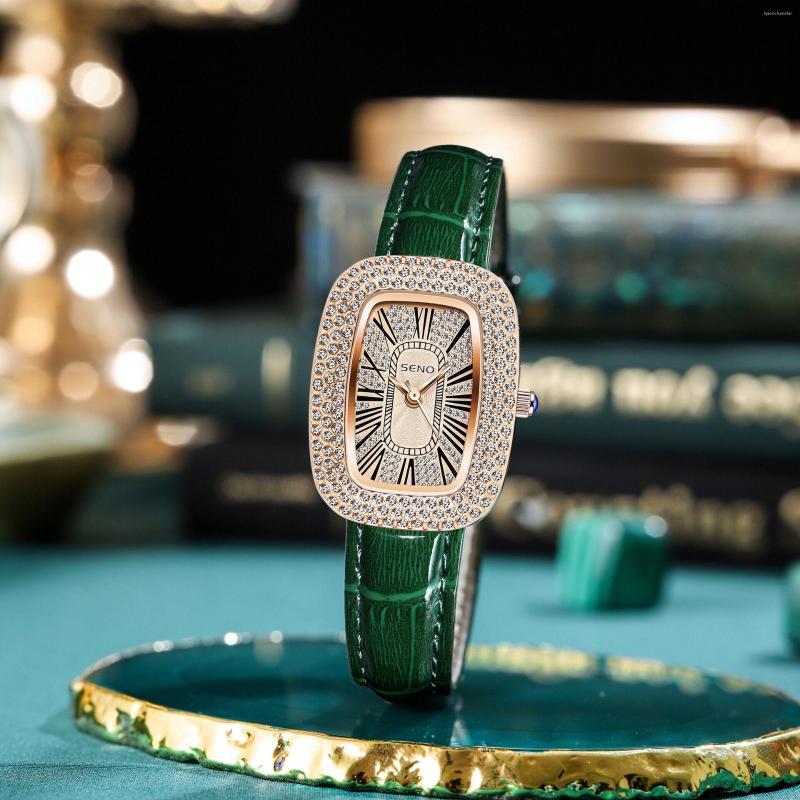

Wristwatches 2022 Fashion Casual Women's Quartz Watch Rectangular Diamond Inlaid Leather Strap