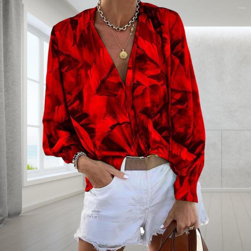 

Women' Blouses Women Shirt Bohemia V Neck Shoulder Pleating Loose Pullover Lantern Sleeve Leaves Print Vintage Workwear, Green