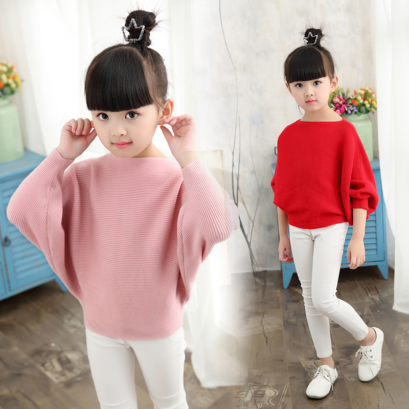 

Pullover Autumn Children's Clothes Girls Knitted Sweaters Solid Thin Girl Bat For Big Kids Pullovers Sweater 221128, Beige