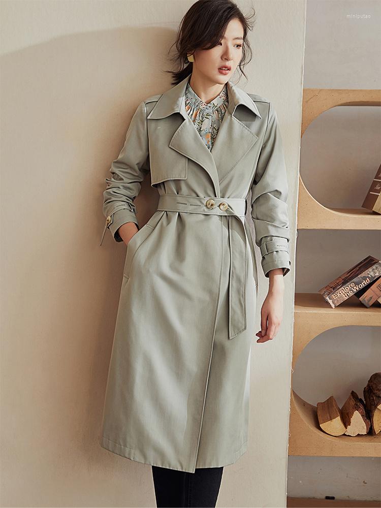 

Women' Trench Coats Intellectual Ol Stitched Windbreaker Women' 2022 Autumn Temperament Cyan Gray Lace Up Medium Length Coat, Slate gray