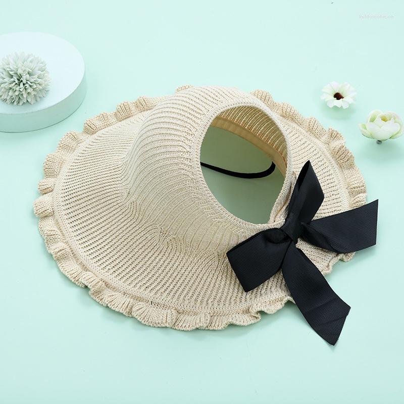 

Wide Brim Hats Anti-UV Sun Hat For Women Foldable Knitted Bowknot Fisherman Sunscreen Handmade Summer Panama Beach Ladies Cap, Khaki