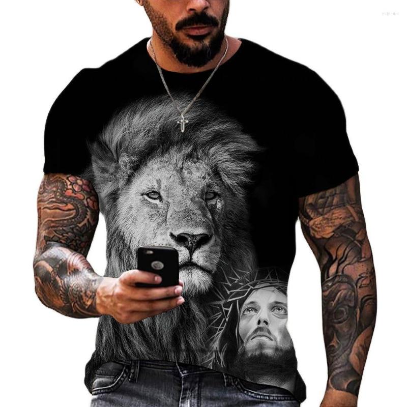 

Men's T Shirts Summer Jesus And Lion 3D Print Men's T-shirts Streetwear O-Neck Polyester Loosse Short Sleeve Tees Casual Tops Men, Dxc10y039