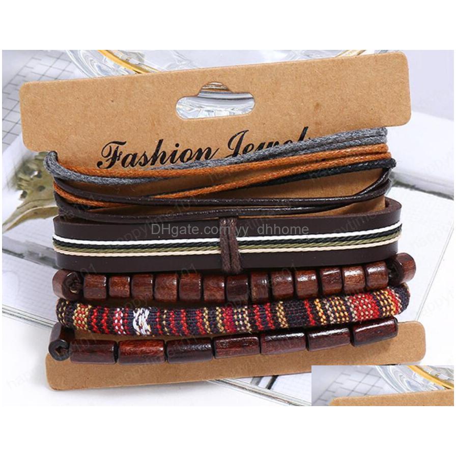 

Charm Bracelets Mans Cowe Leather Bracelet Diy Hand Woven Beading Mtilayer Braid Knitting Combination Suit Size Can Be Adjusted Drop Dhite