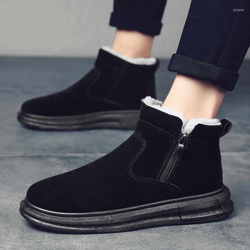 

Boots Men's Casual Cotton Shoes Winter High Top Sneakers Warm Ankle Comfortable Soft Sole Non-slip Snow Boot Men, Brown