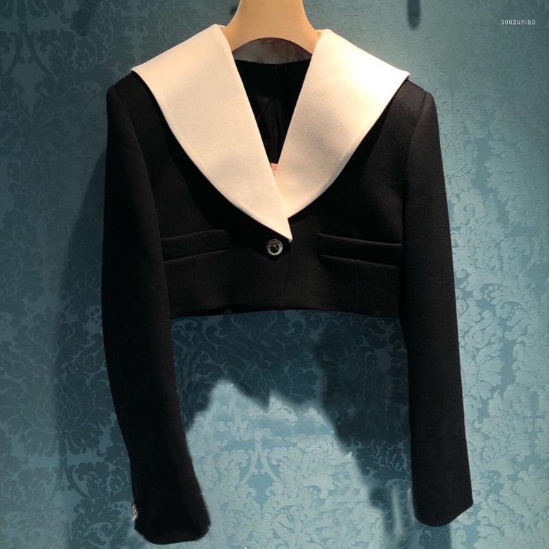 

Women' Jackets Designer Large Lapel Ultra-Short Suit Xiaoxiang Long-Sleeved Black V-Neck Sexy Elegant Short Coat Vintage Women Clothing