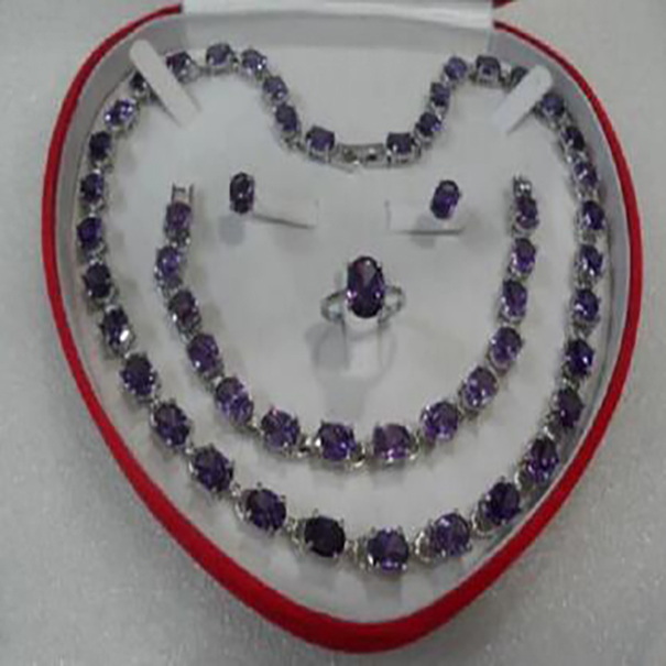 

Beautiful Women's Jewelry Set Amethyst Necklace Bracelet Ring Earring SET