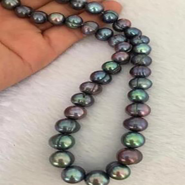 

Stunning Jewellery 9-10mm black green pearl necklace 18inch