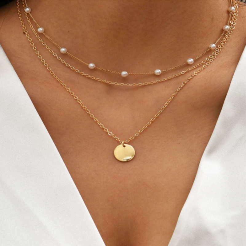 

Fashion Vintage Crystal Pearl Pendant Necklace Statement Clavicle Pearl Chain Layered Collar Necklace Trend Pendant Jewelry