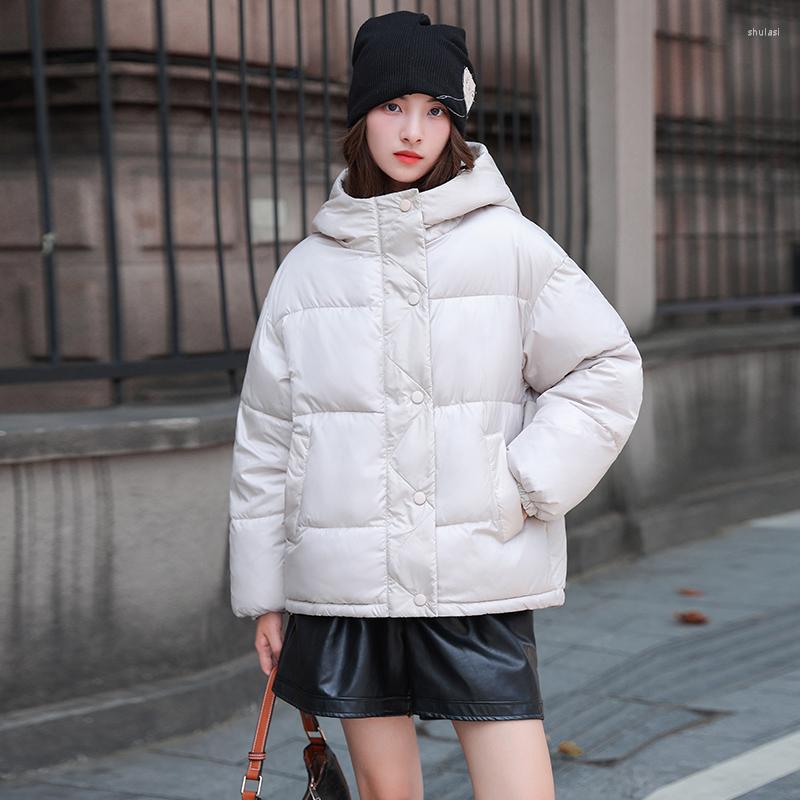 

Women's Down Women Jackets Beige Short Coat Baggy Winter Fashion Waterproof Warm Duck Feather Female Puffer Hooded Outwear, Black