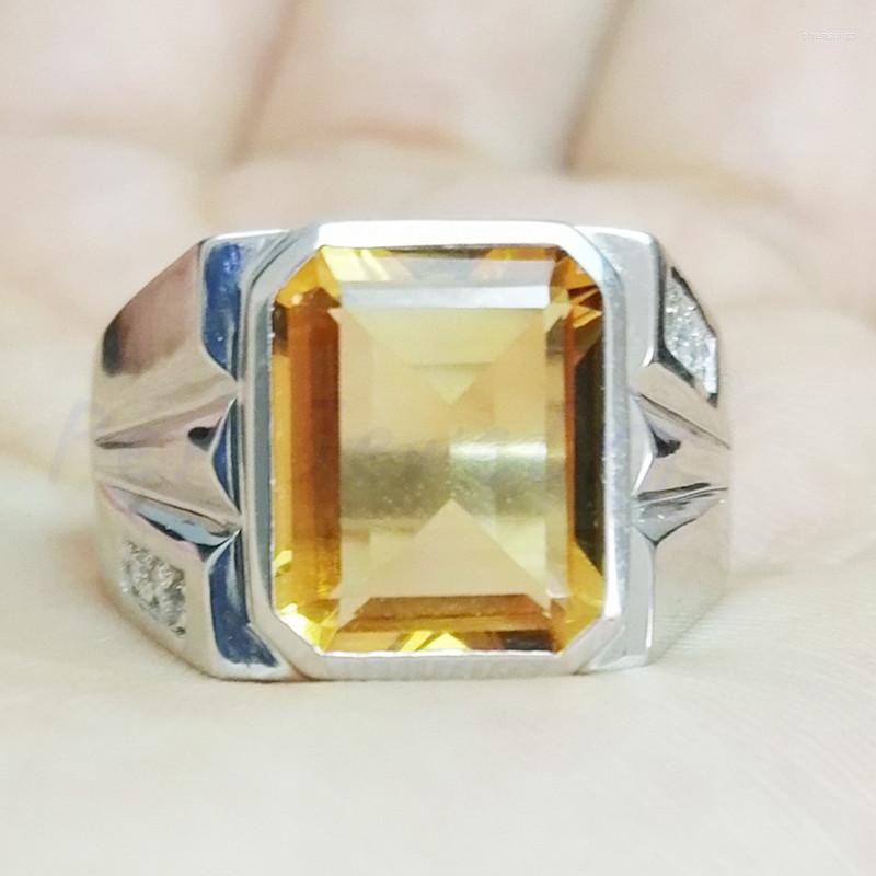 

Cluster Rings Men Natural Real Citrine Ring Yellow Crystal 925 Sterling Silver Bezel Setting 5.6ct Gemstone #C981905