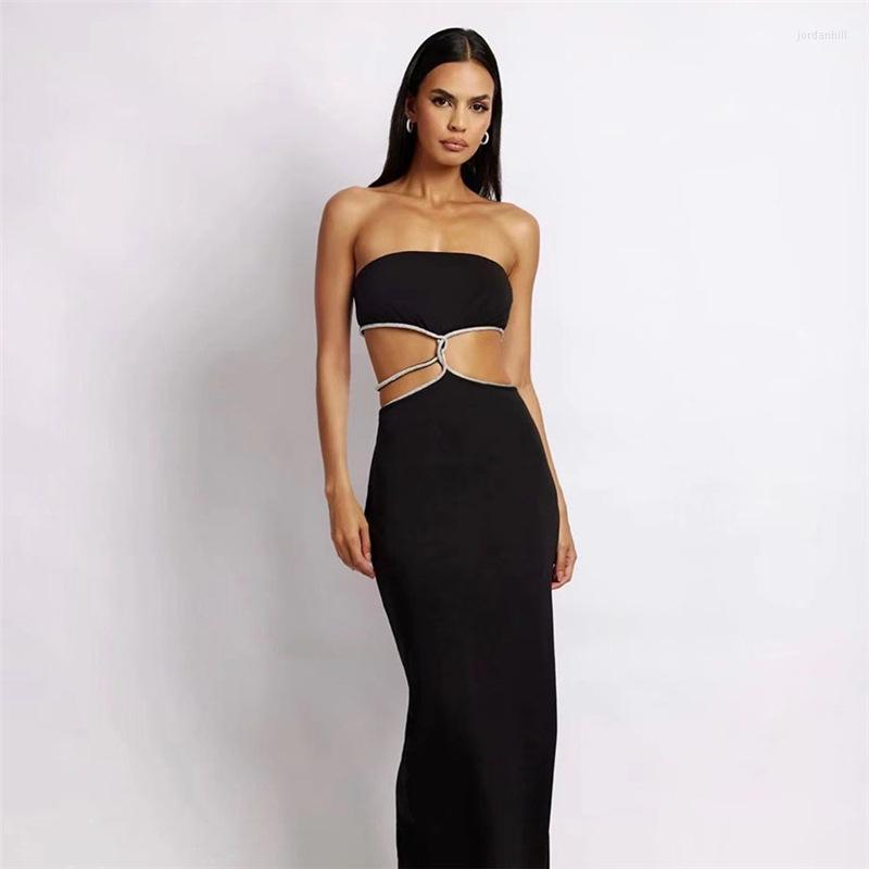 

Party Dresses FUFUCAILLM Women' Off Shoulder Long Dress Elegant Fashion Hollow Out Backless Split Wrap Hip Slim-Fit Maxi For 2022, Black