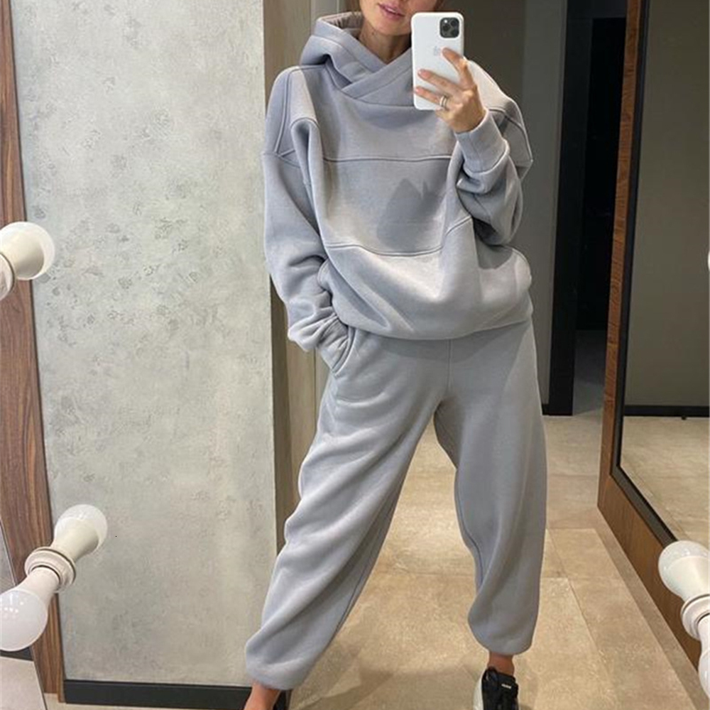 

Women s Two Piece Pants Y2k Autumn Winter Warm Womens Sweater Suit Casual Hooded Pullover Elastic Waist Trousers Jogging Set Women 2 Pieces 221125, White